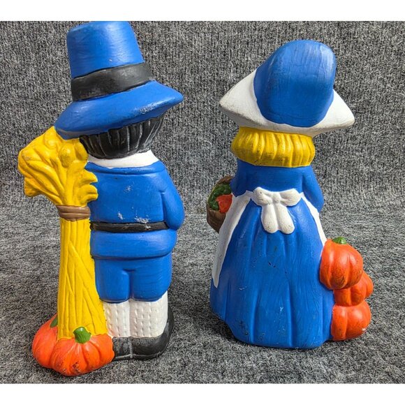 Pilgrim Couple Thanksgiving Figurines Hand Painted Collectible 6in Holiday - Picture 6 of 7